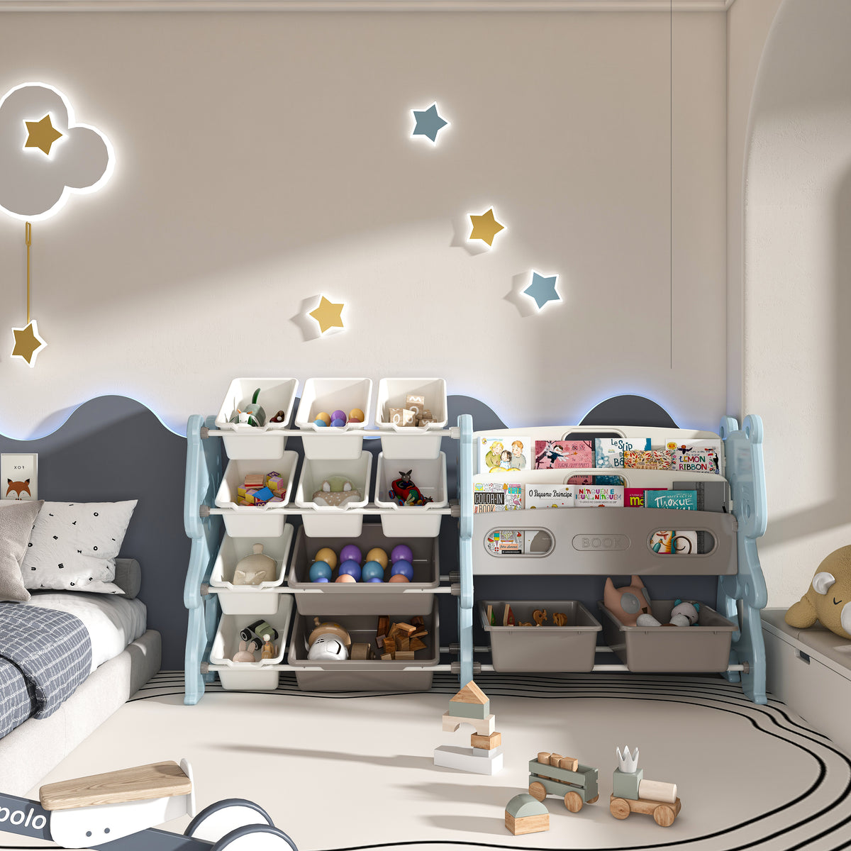 Kids Toy Storage Organizer, Toy Organizer With 2 Tier Bookshelf, Toy