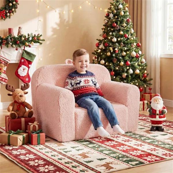 No-assembly Kids Sofa, Soft Teddy Fleece Foam Couch With Carry Handle