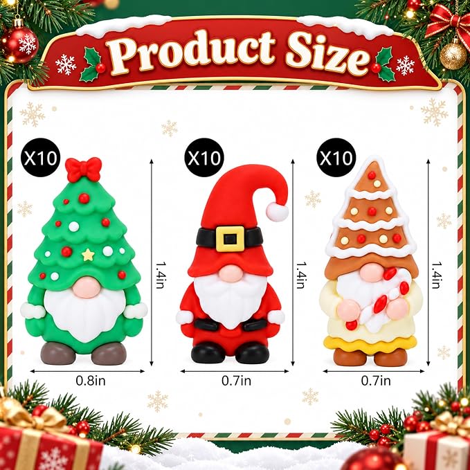 30-Piece Mini Christmas Gnome Figurines, Tiny Santa Ornaments