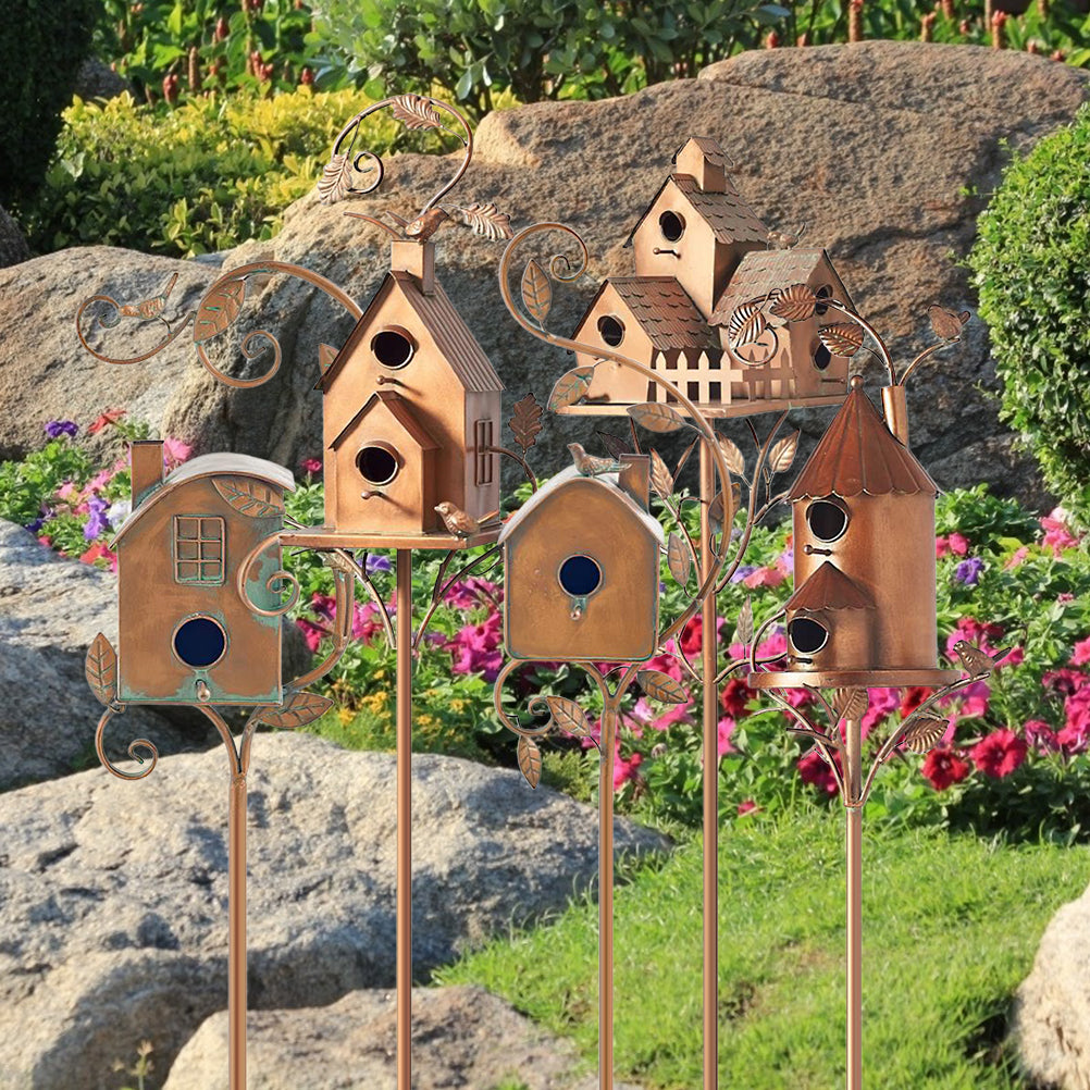 Metal Bird House With Pole Metal Art Cottage Bird House Stakes