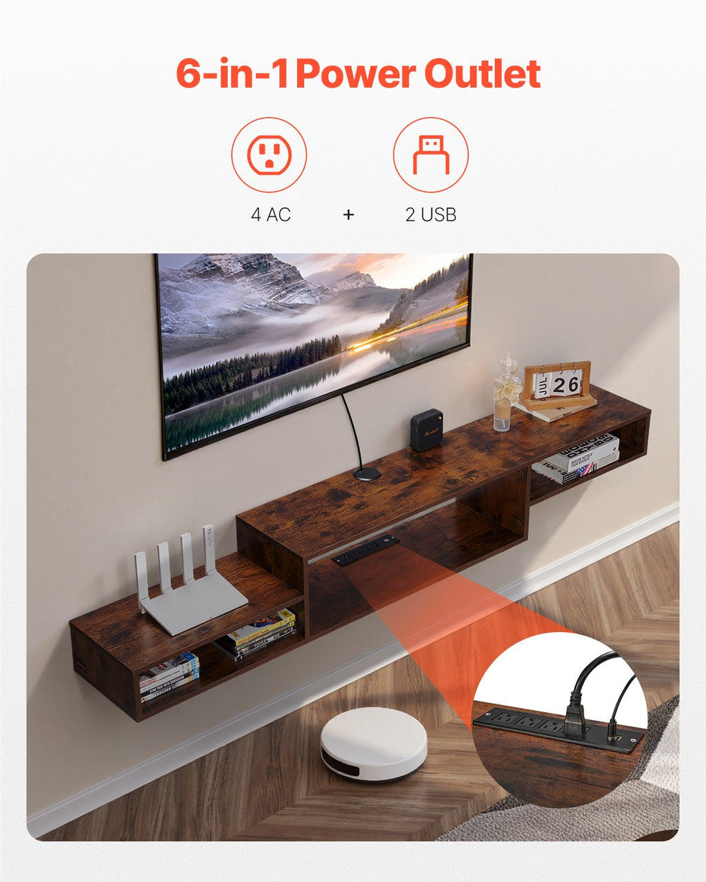 Floating TV Stand, 70" Wall Mount Entertainment Center With Power