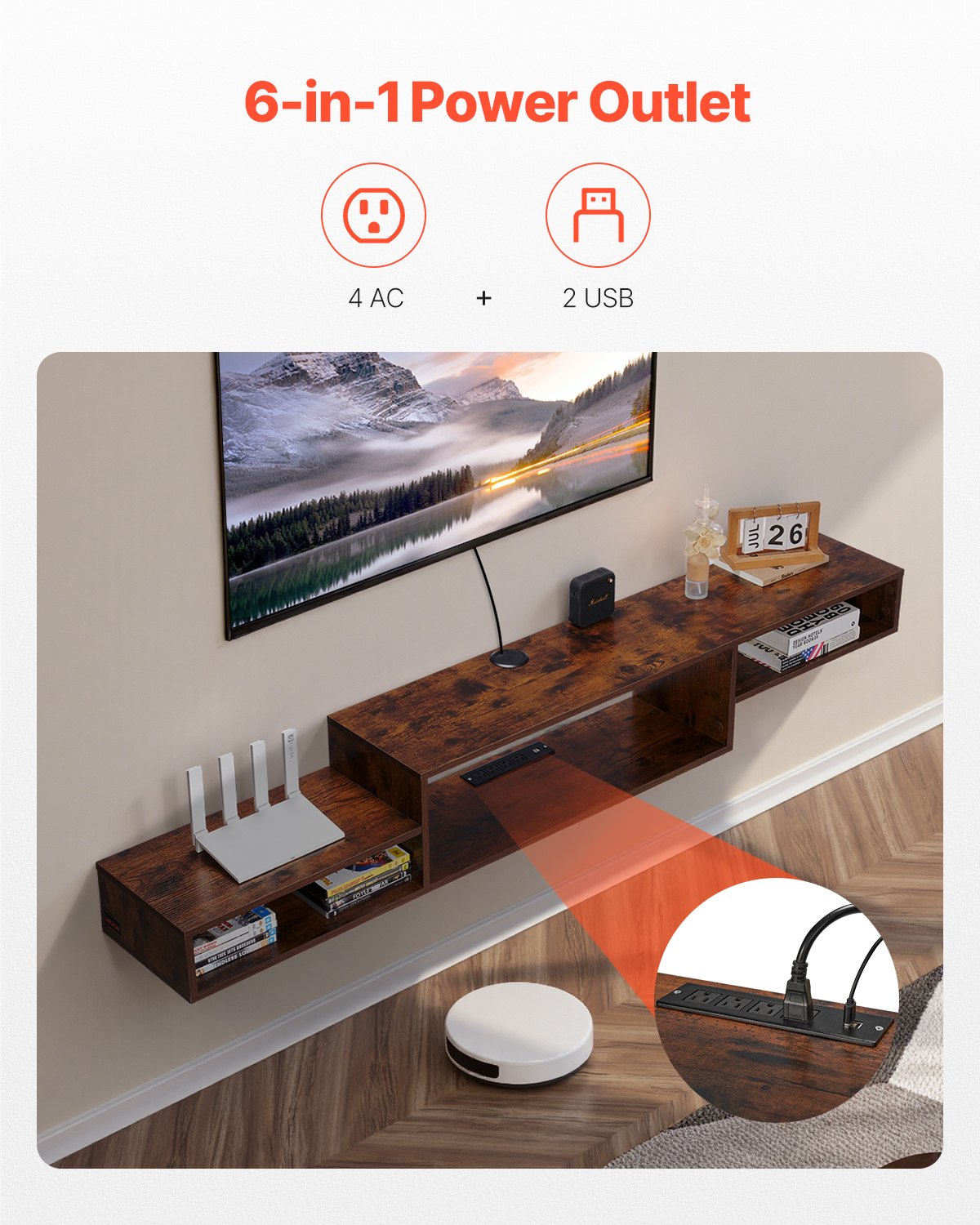 Floating TV Stand, 70" Wall Mount Entertainment Center With Power