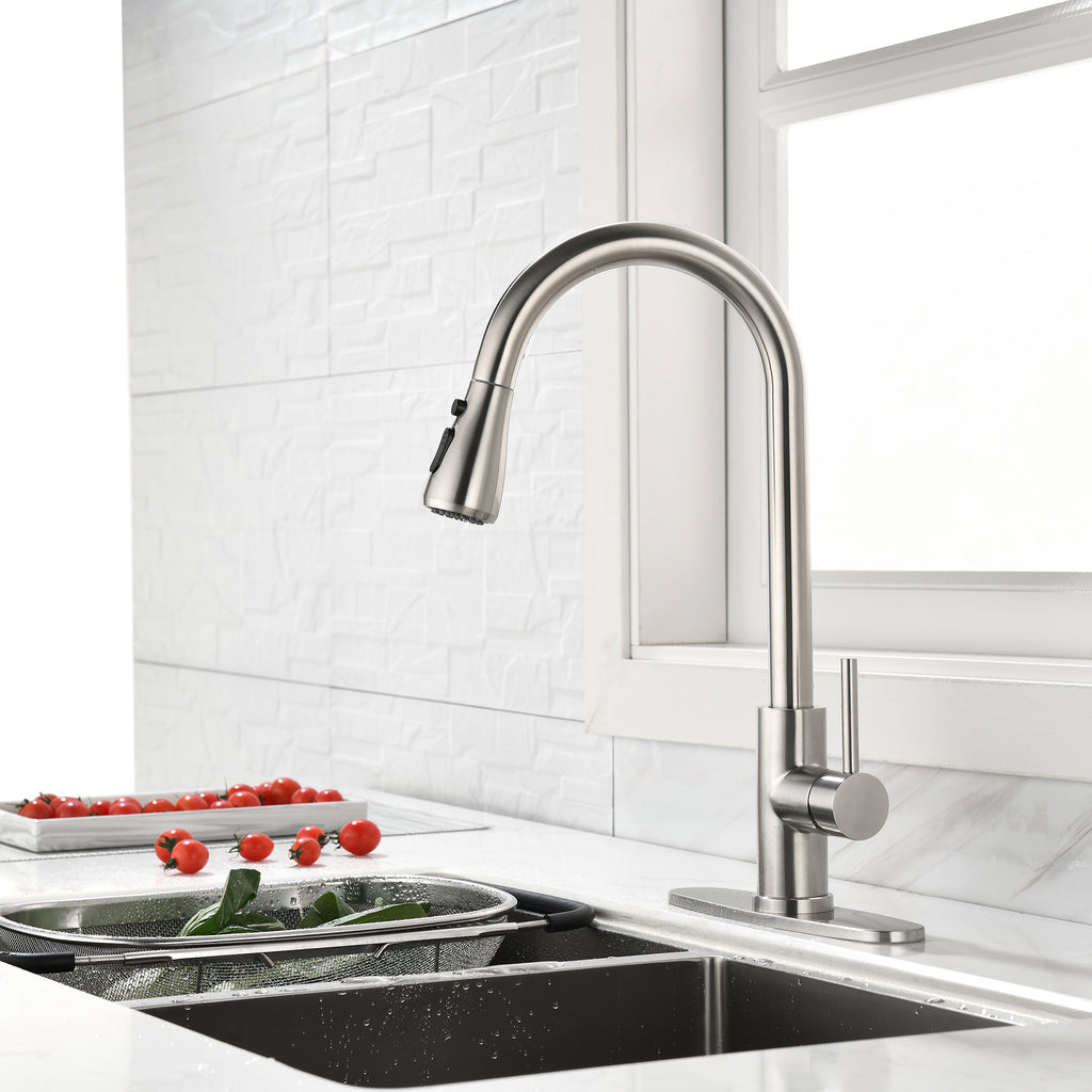 Single Handle High Pull Out Kitchen Faucet, Single-stage Stainless
