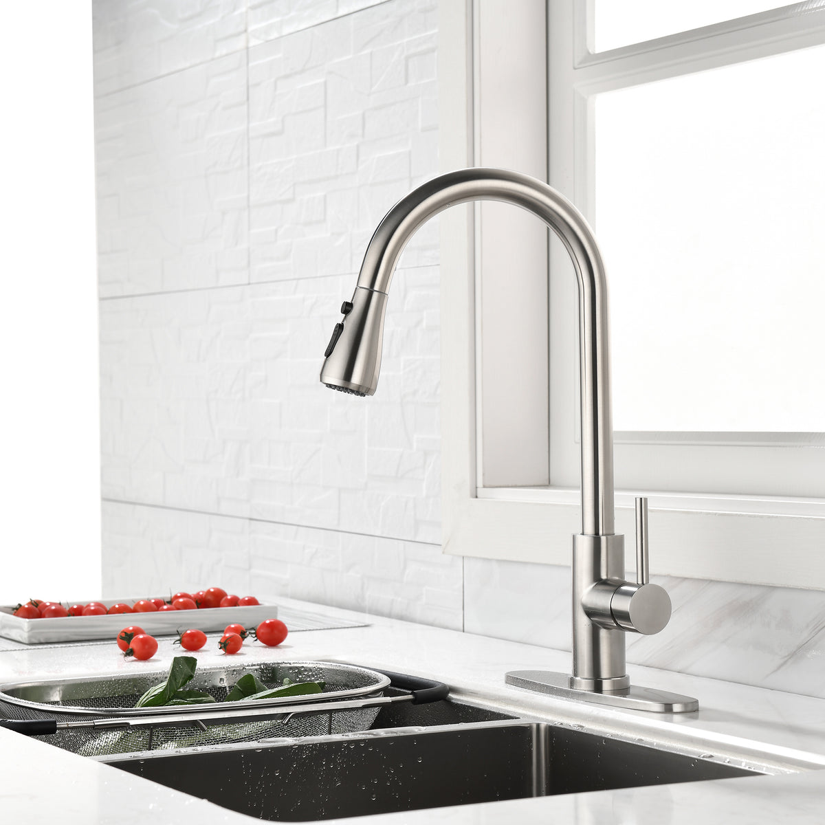 Single Handle High Pull Out Kitchen Faucet, Single-stage Stainless