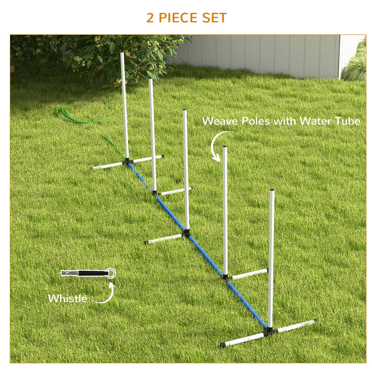 2PCs Dog Agility Kit With Weave Poles, Spray Water Tube, Whistle, Carry