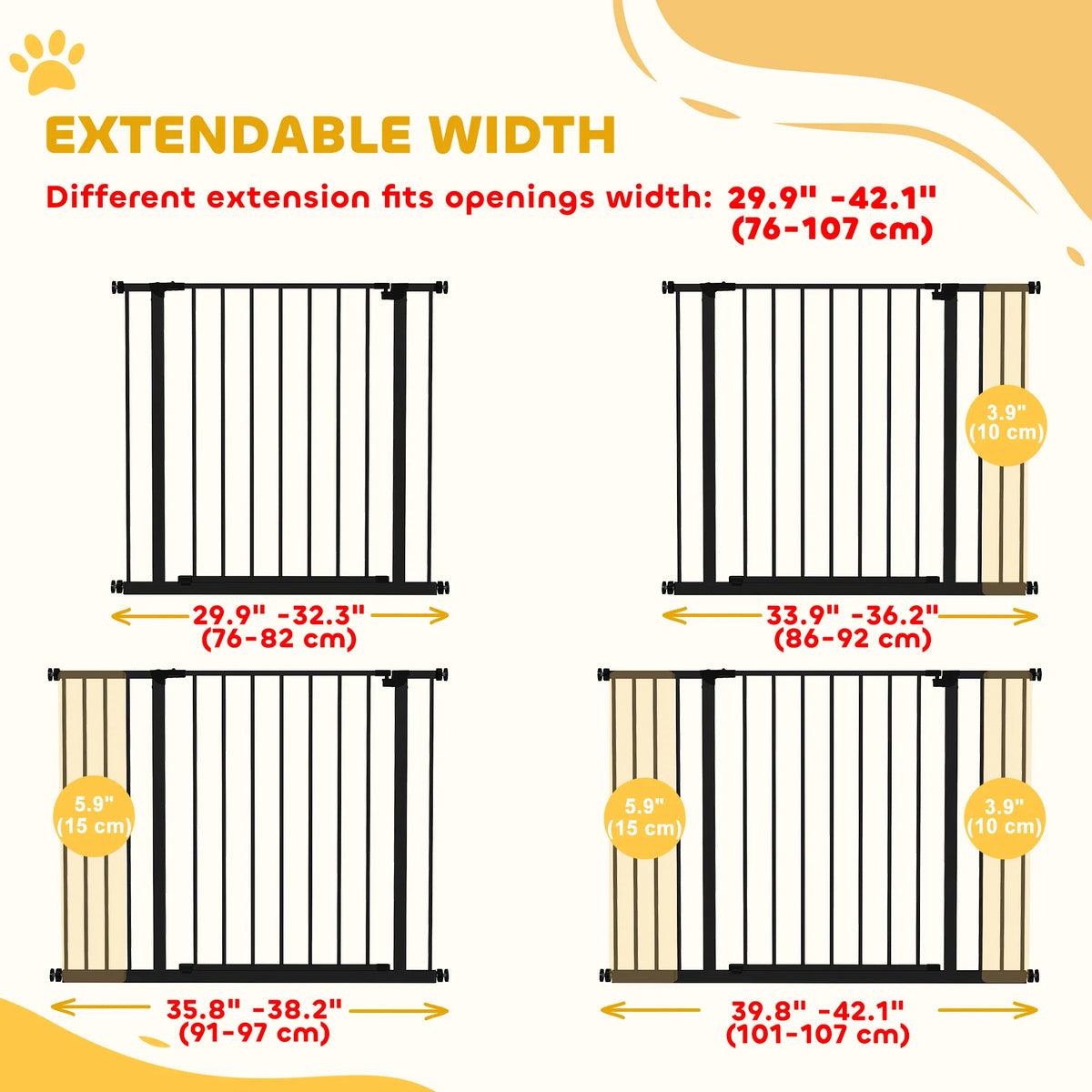 Pressure Fit Dog Gate Pet Barrier For Stairs Doorway, 29.9''- 42.1''