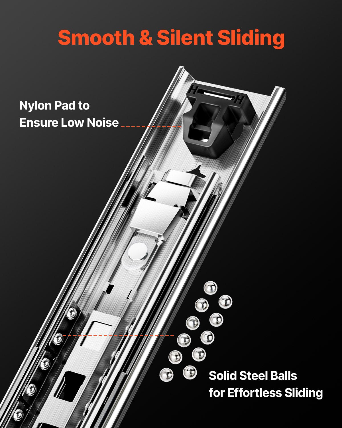 1 Pair 16-60 In Soft-close Drawer Slides Ball Bearing Full Extension
