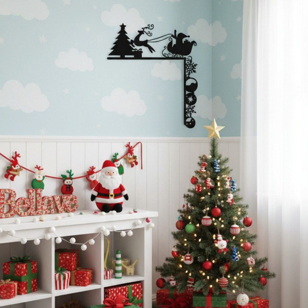 Helloyoung Metal Christmas Sleigh Wall Decor Sculpture, Sculpture, Door