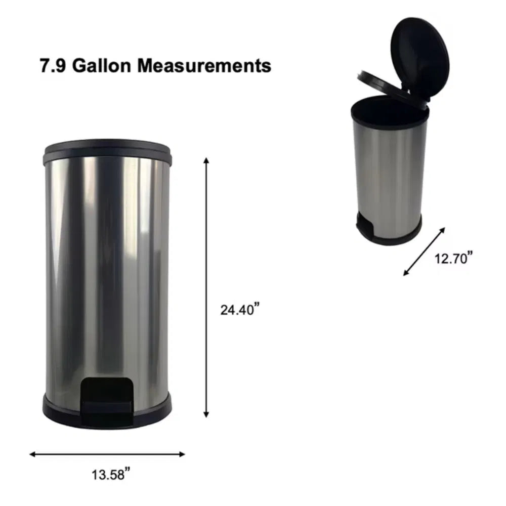 Kitchentrash Can, 7.9 Gallon Plastic Step Garbage Bin With Lid, Silver