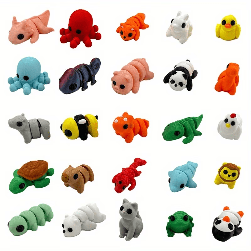 21PCS 3D Printed Mini Animal Figurine Set, Articulated Mixed Animal