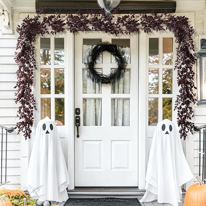 2 Pack 6 Ft Fall Garland Plum Cimicifuga Seeded Autumn Halloween Decor