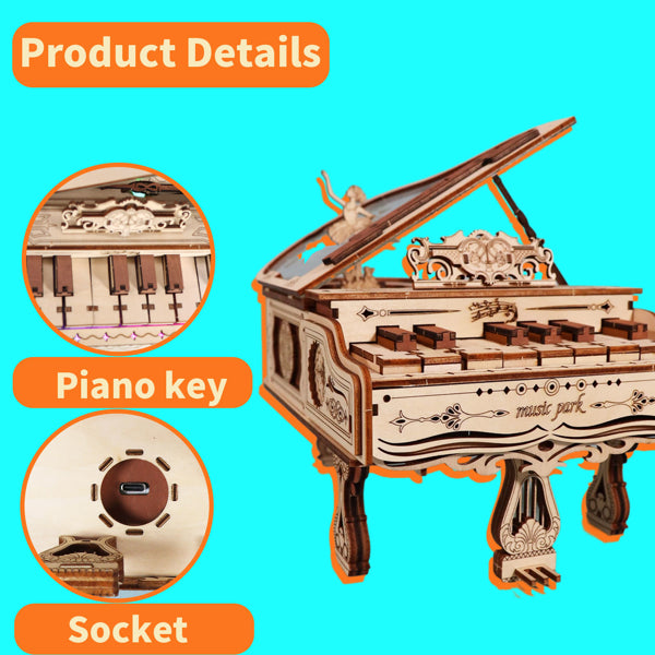 Music PARK 3d Wooden Puzzle Piano Music Box Can Be Played Handmade