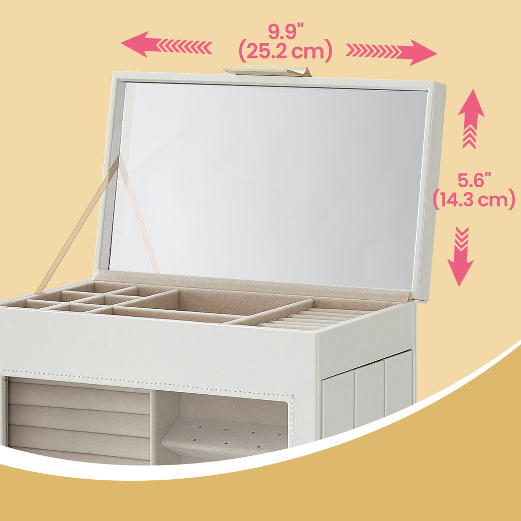 5-Layer Jewelry Box With Glass Window, 3 Side Drawers