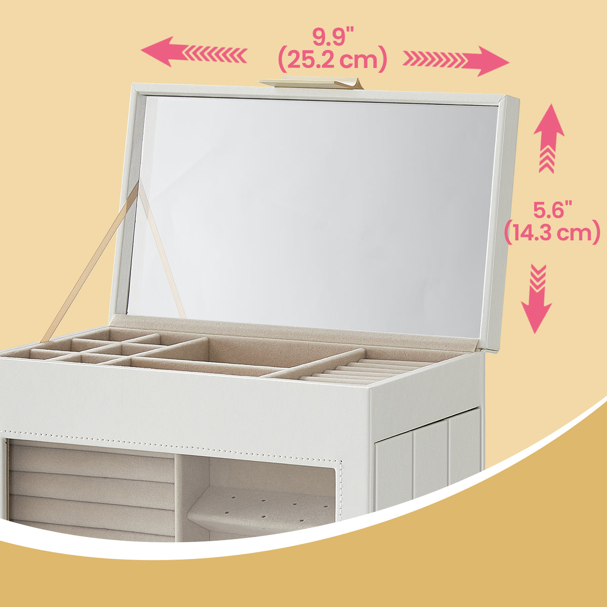 5-Layer Jewelry Box With Glass Window, 3 Side Drawers
