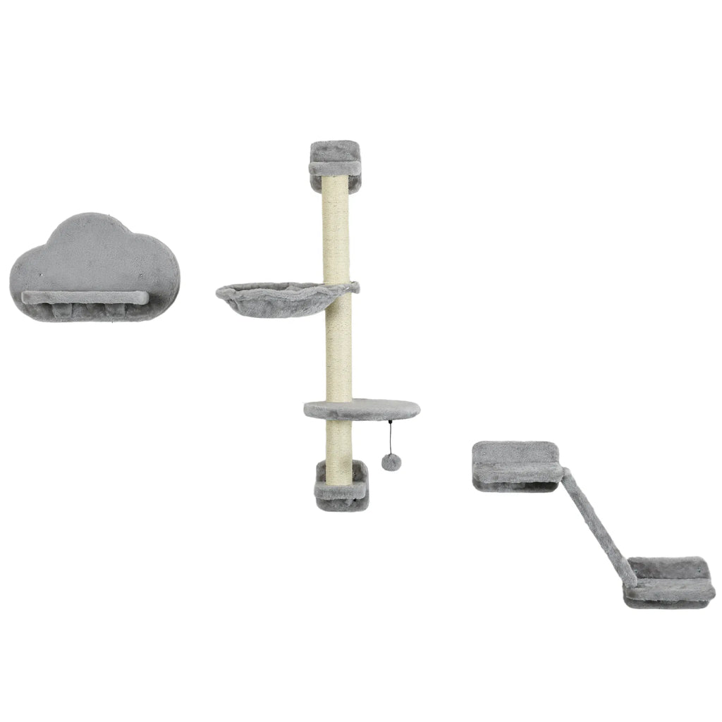 3PCs Cat Shelves With Hammock, Scratching Posts, Platforms, Grey