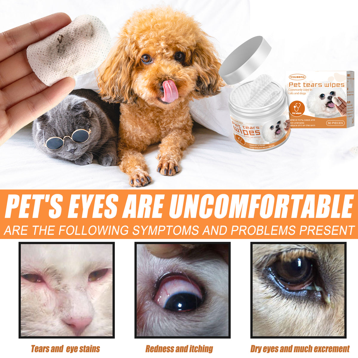 Yegbong Pet Wipes Clean, Dogs And Cats Tear Stains Eye Cleaning Wipe