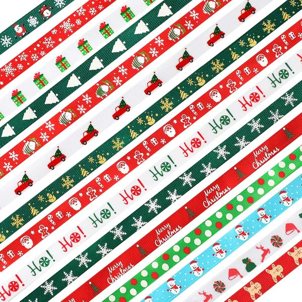 Christmas Ribbon, 15 Yards 3/8 Inch Christmas Grosgrain Ribbons