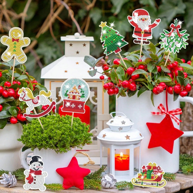 12 Sets Christmas Diamond Art Kits For Garden Decor Santa Claus Snowman