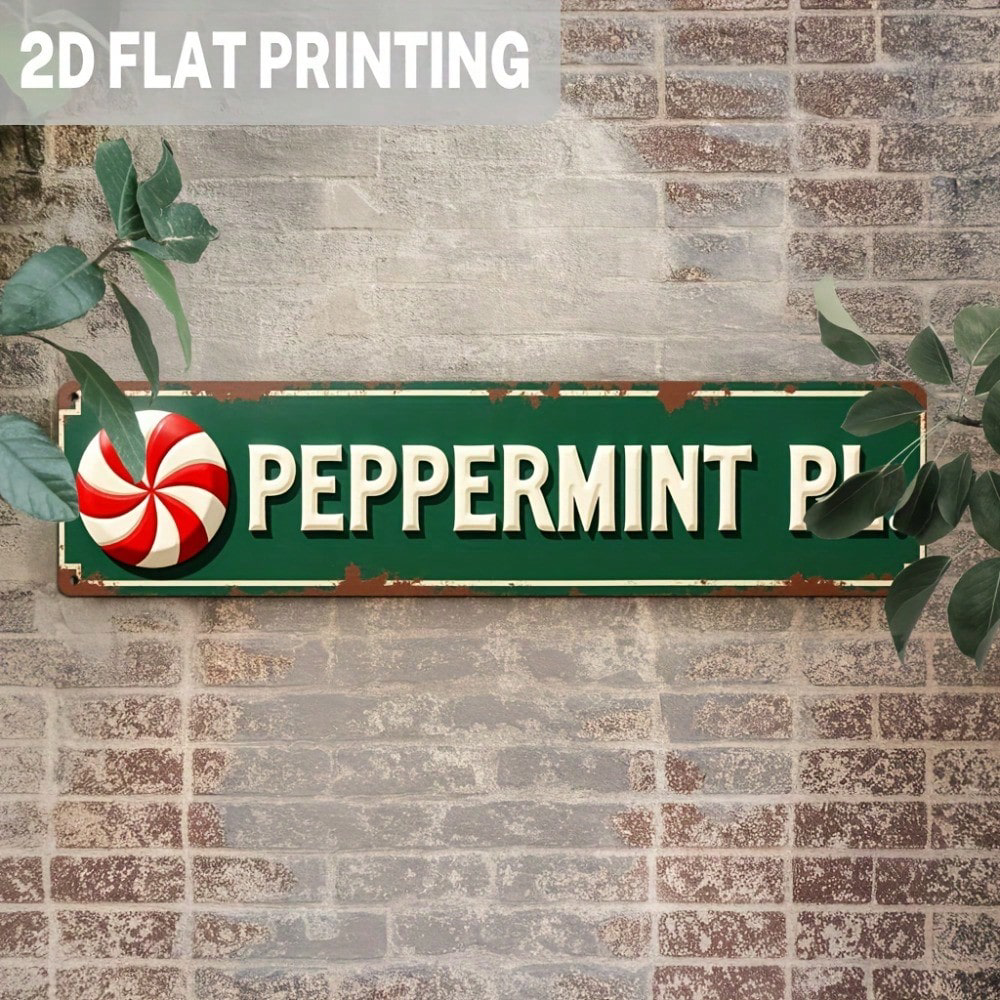 Vintage Peppermint Candy Cane Metal Sign 1pc, Sign 1pc, Rustic