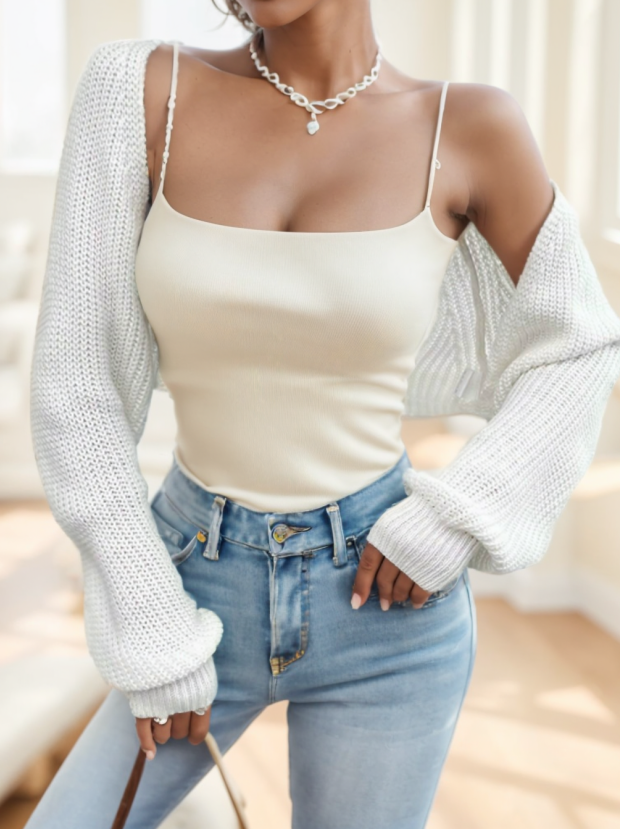 Women's Solid Color Ribbed Knit Sleeveless Cropped Cardigan For Fall