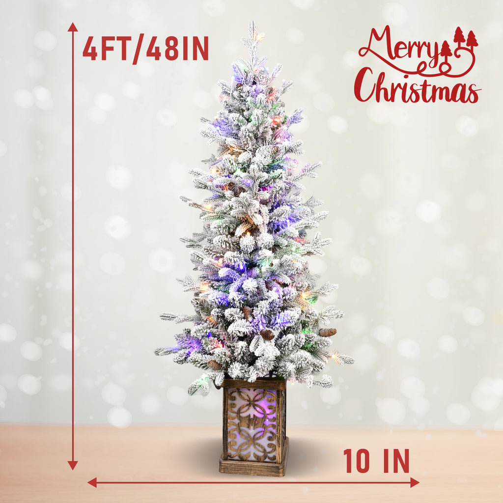 4 FT PE PVC Wire Tied Flocking Basin Tree Artificial Christmas Tree