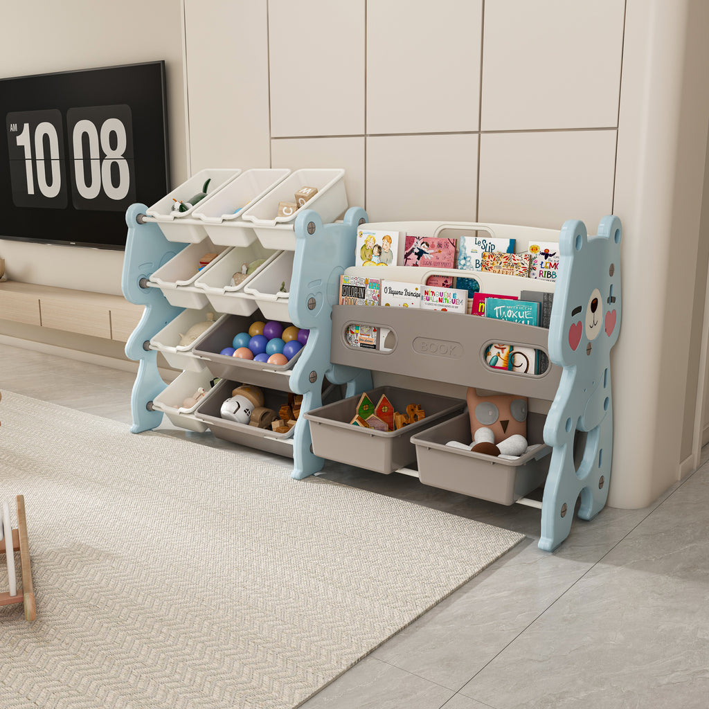 Kids Toy Storage Organizer, Toy Organizer With 2 Tier Bookshelf, Toy