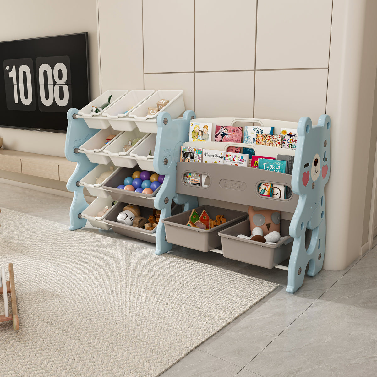 Kids Toy Storage Organizer, Toy Organizer With 2 Tier Bookshelf, Toy