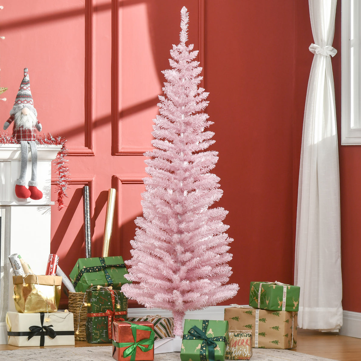 5' Artificial Pencil Christmas Tree, Slim Xmas Tree With 294 Realistic