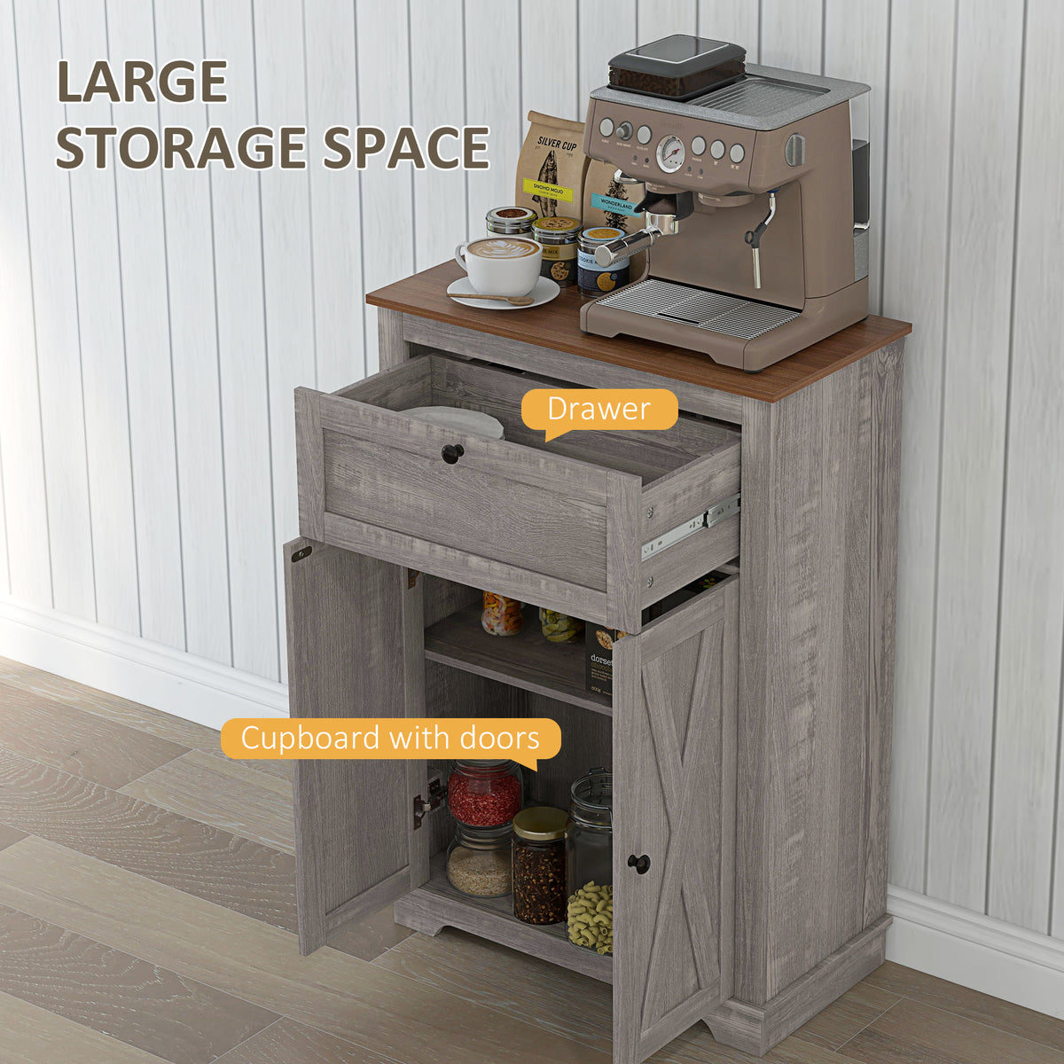 Farmhouse Sideboard Storage Cabinet With Doors And Drawer For Kitchen