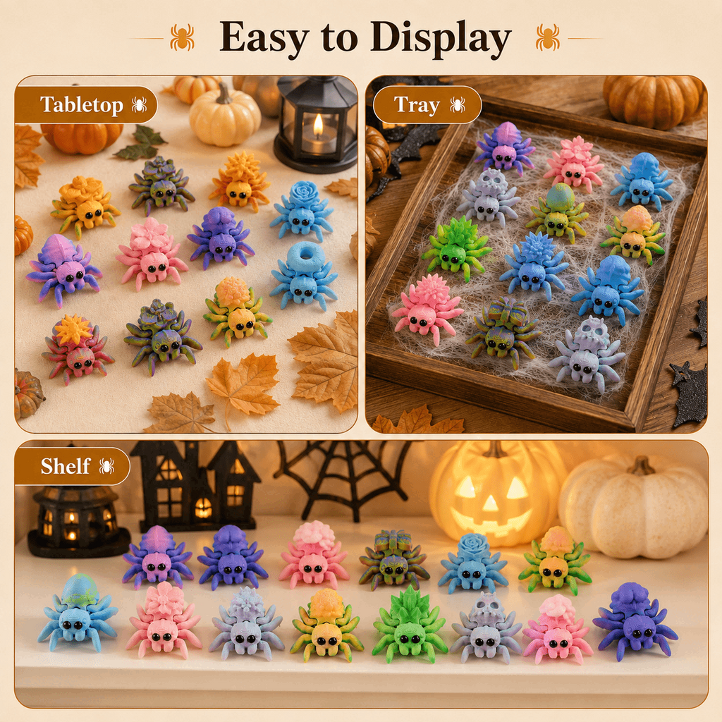 15PCS 3D Printed Mini Spider Figurine Set, Cute Assorted Seasonal Desk