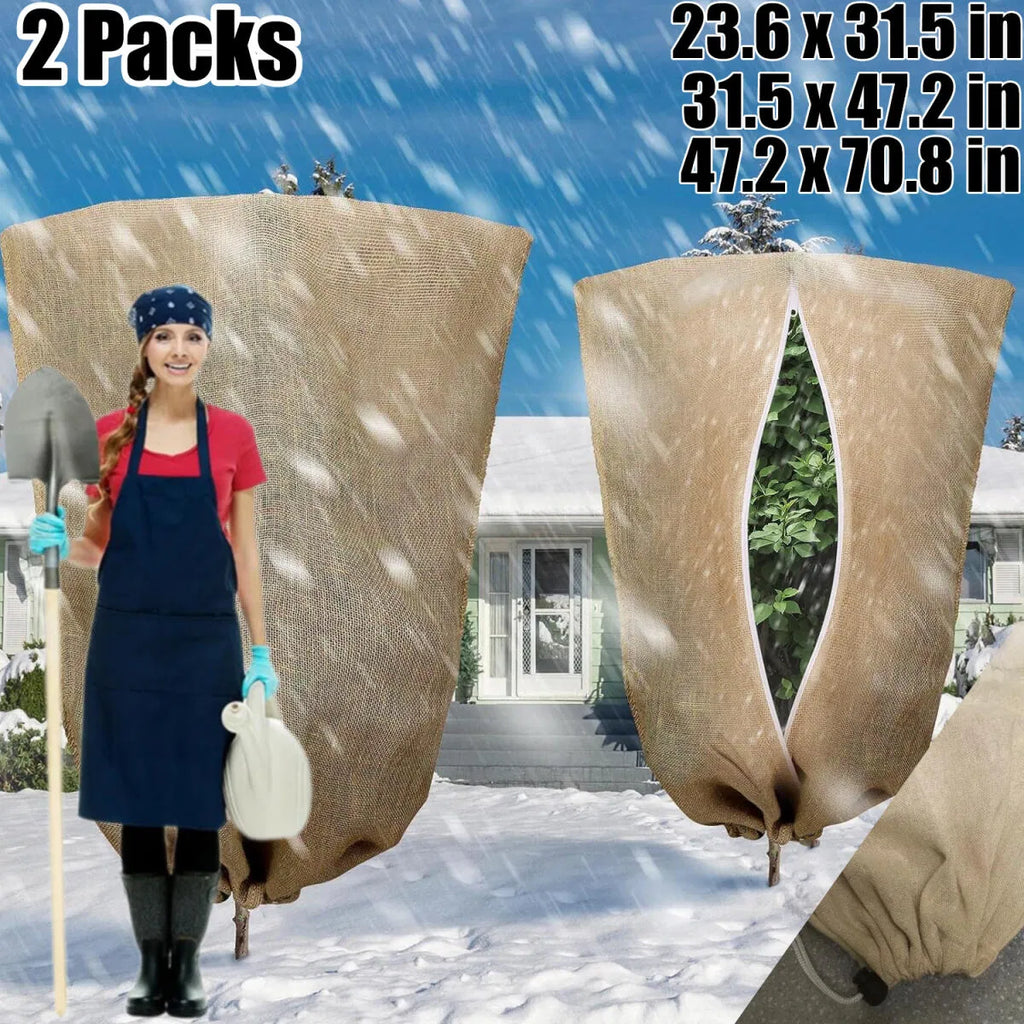 2 Packs Burlap Plant Cover Bags 3 Sizes Tree Freeze Protection Blanket