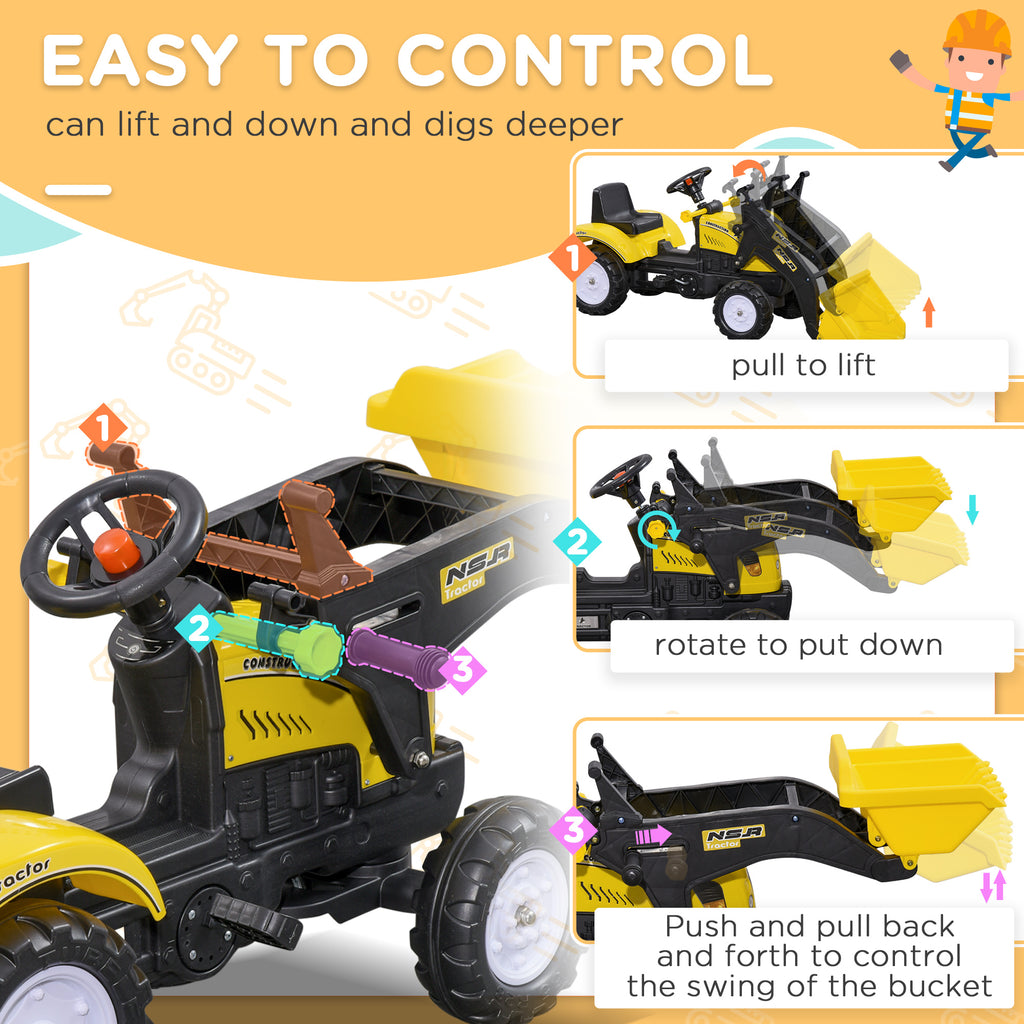 Kids Ride On Excavator, Pedal Go Kart With Front Loader Digger For 3