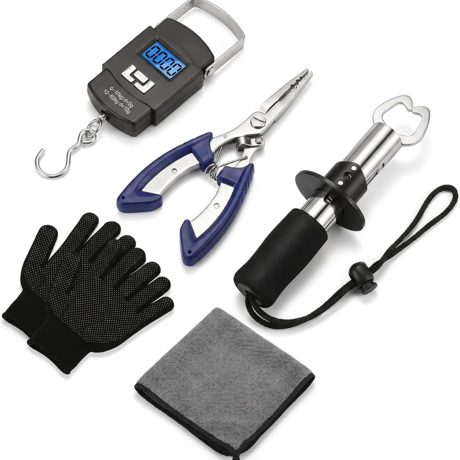 Fishing Tool Kit: Pliers, Gripper and Scale