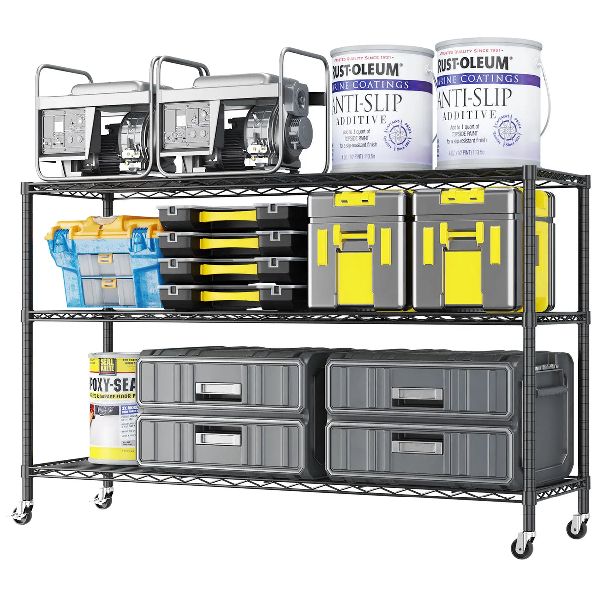 3-tier, Adjustable Shelf Spacing, With Adjustable Feet And Wheels, Iron