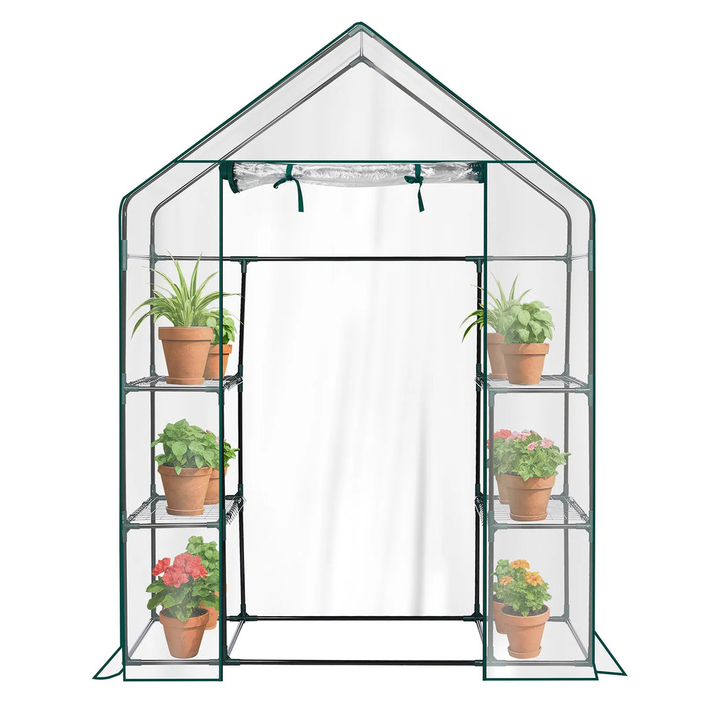 Mini Walk-in Greenhouse With PVC Cover, 4-Shelf Indoor Outdoor Plant