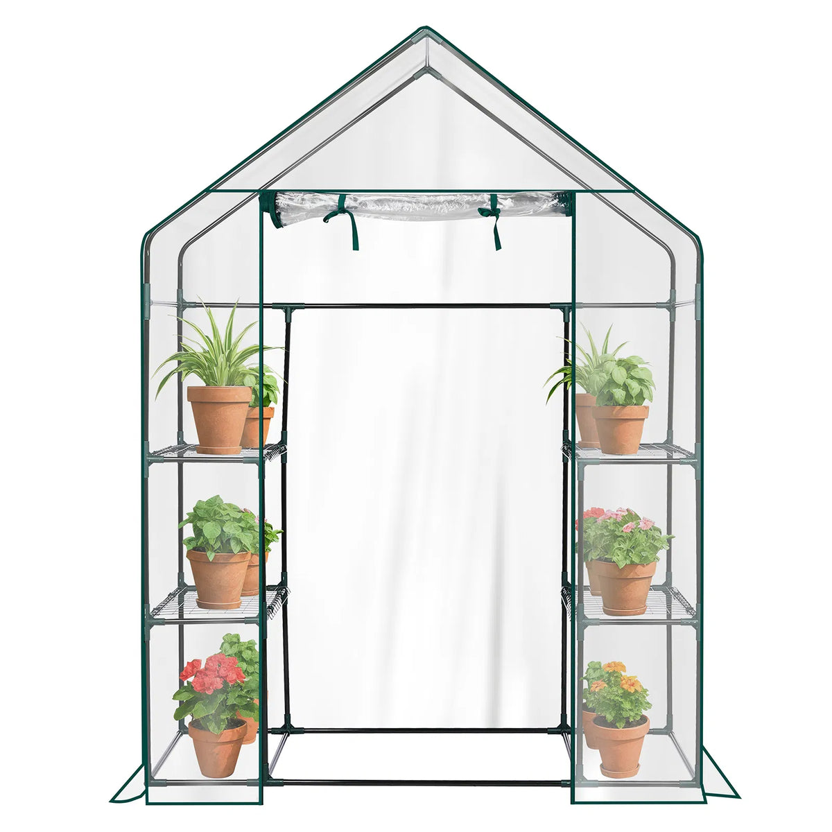 Mini Walk-in Greenhouse With PVC Cover, 4-Shelf Indoor Outdoor Plant