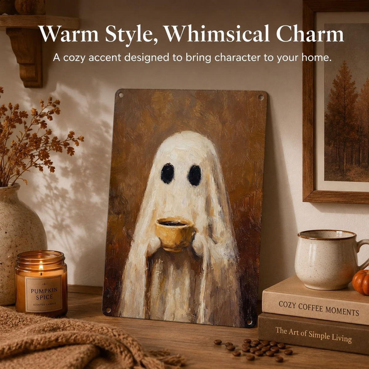 8x12 Inch Funny Ghost Coffee Metal Sign Vintage Halloween Wall Decor
