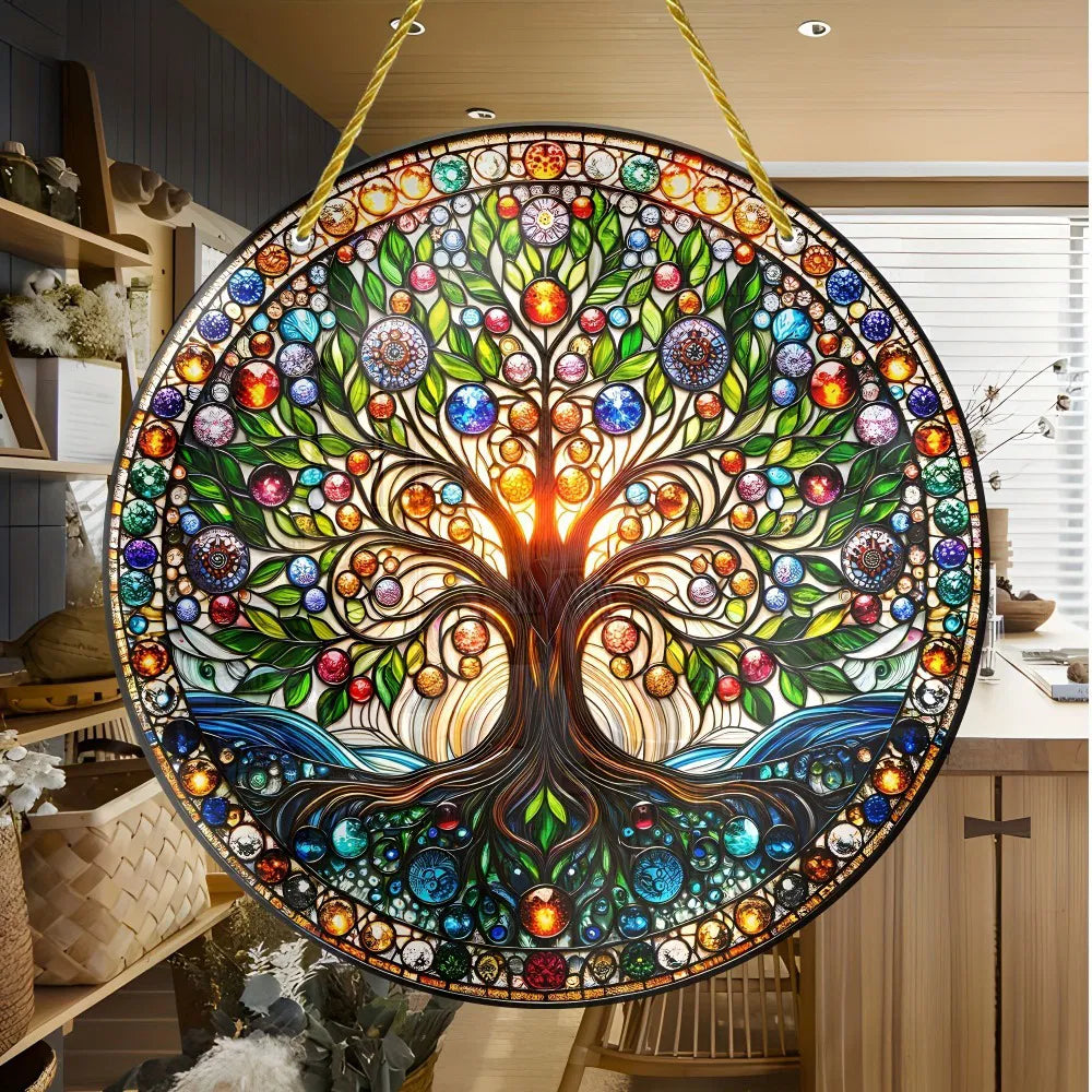 Tree Of Life Wall Art Colorful Stained Glass Design Smooth Edges Indoor
