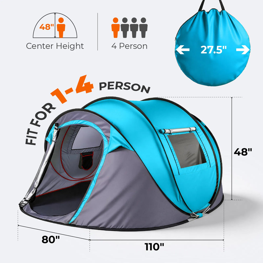 4 Person Pop Up Tent For Camping, Waterproof Instant Family Tent