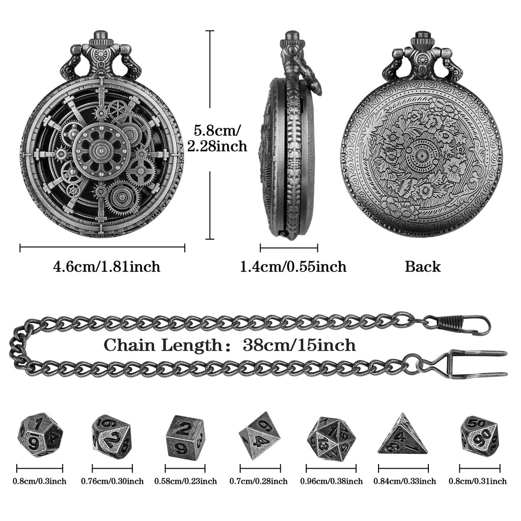 Steampunk Punk Gear Dice Set - Antique Metal Finish With Intricate Gear