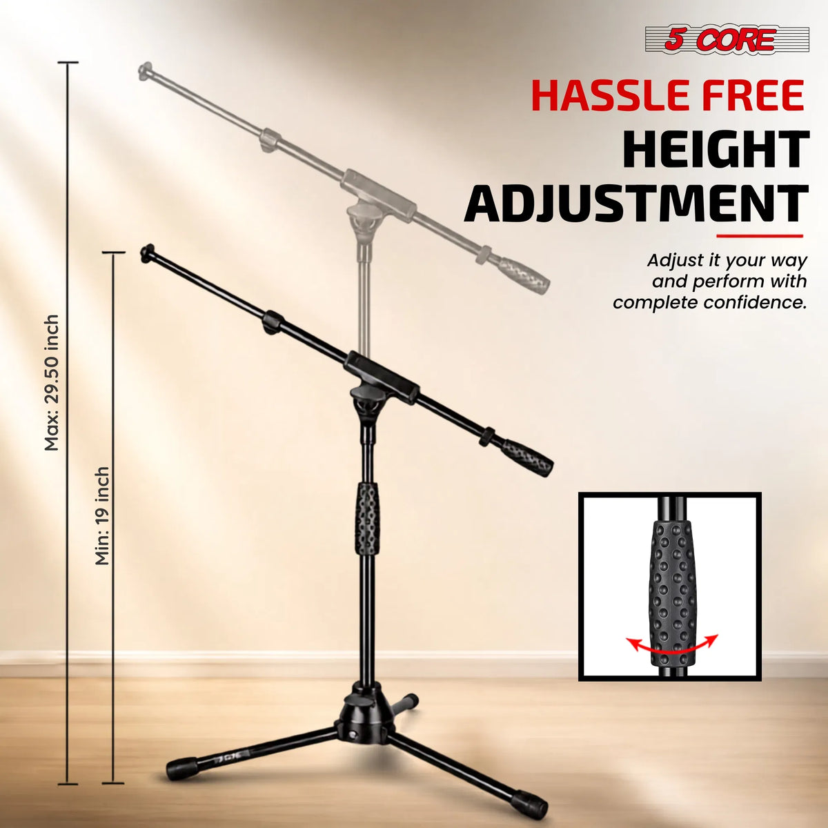 5 Core Mic Stand Floor Adjustable Short Tripod Microphone Stands W