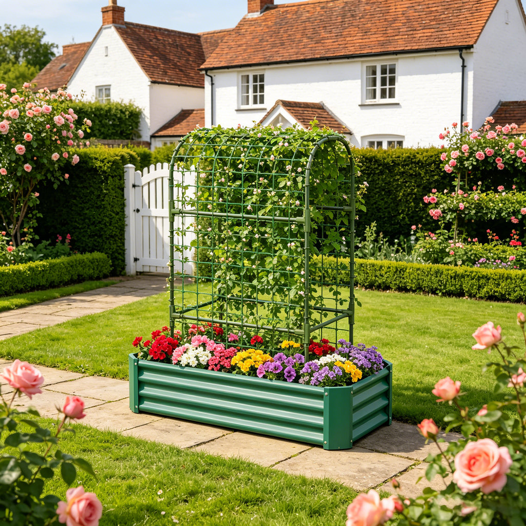 2-in-1 Raised Garden Bed With Trellis - 59" Tall Arch Planter Box