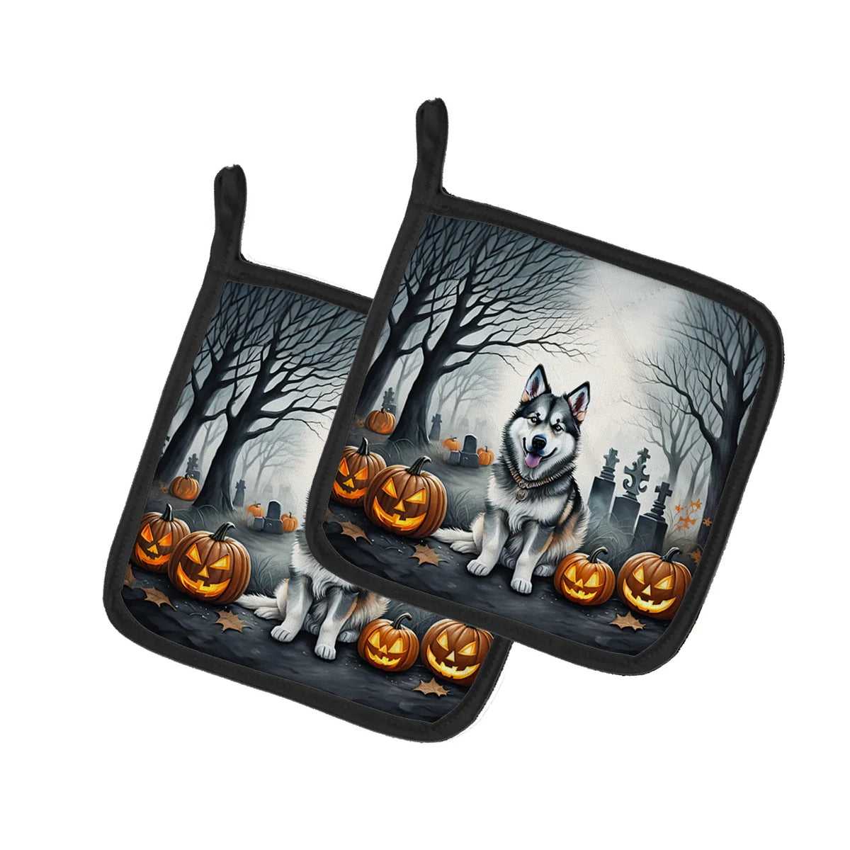 Alaskan Malamute Spooky Halloween Pair Of Pot Holders Kitchen Heat