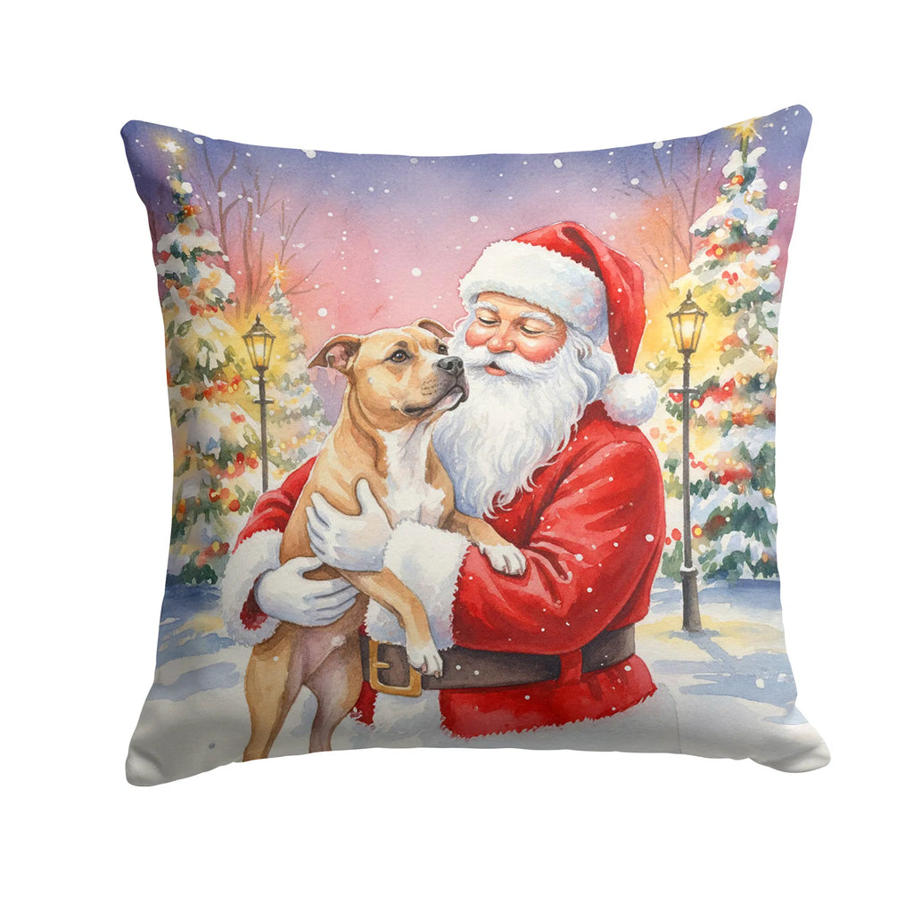 Pit Bull Terrier With Santa Claus Throw Pillow Decorative Indoor
