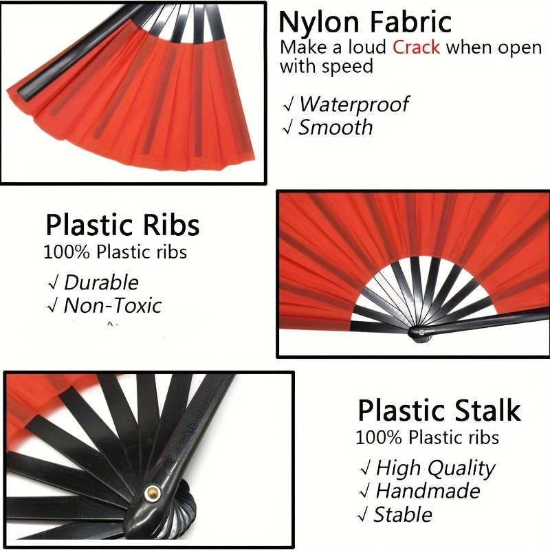 1PCS Large Red Folding Silk Hand Fan Hand Folding Fans Chinese Tai Chi