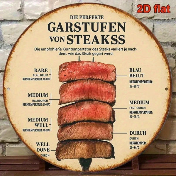1pc Vintage French/german Steak Doneness Chart, 8x8 Inch Retro Meat