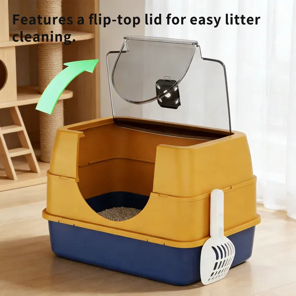 Enclosed Cat Litter Box, Orange - Odor-locking, Spacious For Large Cats