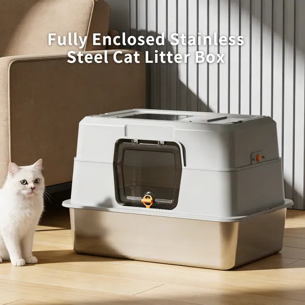 Must-buy Fully Enclosed Stainless Steel Cat Litter Box, Odor-proof