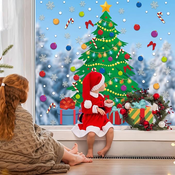 2-Sheet Extra-large Christmas Tree Window Clings, Double-sided