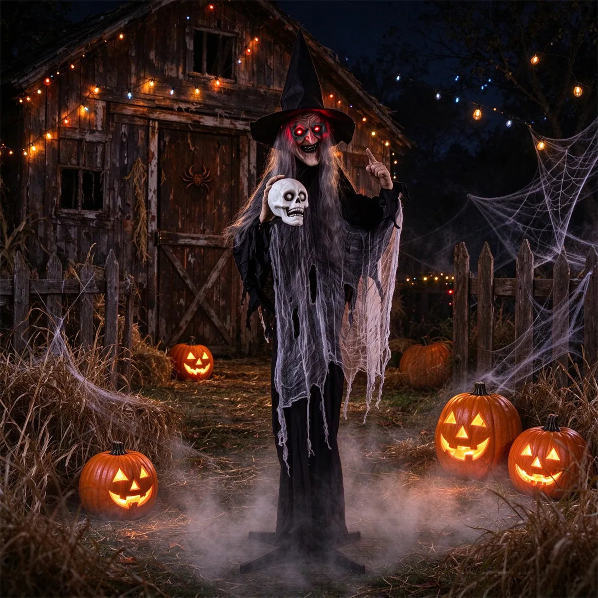 6.3FT Halloween Animatronic Witch, Sound Activated Talking Witch